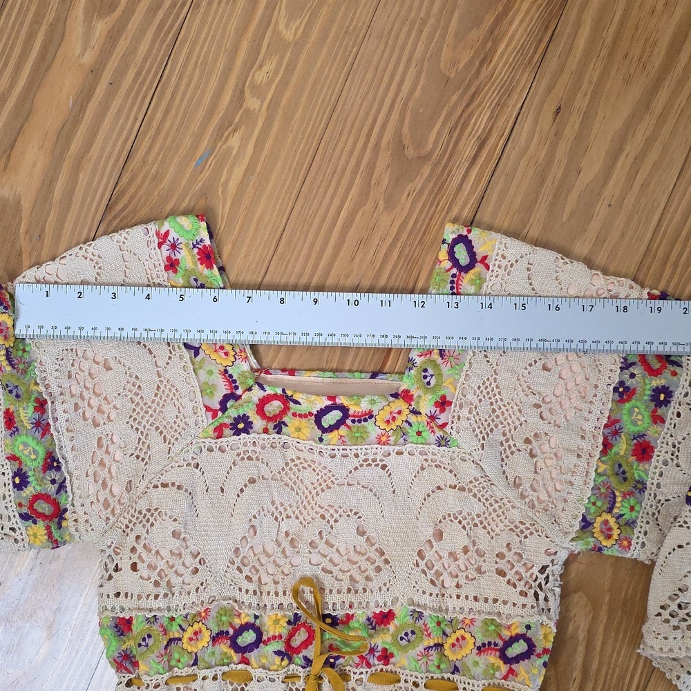 Vintage Floral Lace Maxi Dress - 60s 70s BOHO HIPPIE COTTAGE CORE xsmall OOAK - Picture 9 of 11
